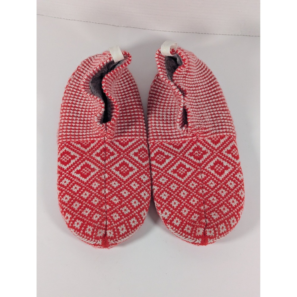 Bombas Gripper Slippers Red White Fair Isle Knit Slipper Socks Large